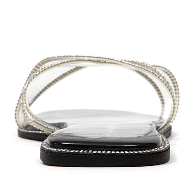 Ninety Union Atlanta Criss Cross Flat Slide With Studded Trim, Black, 11