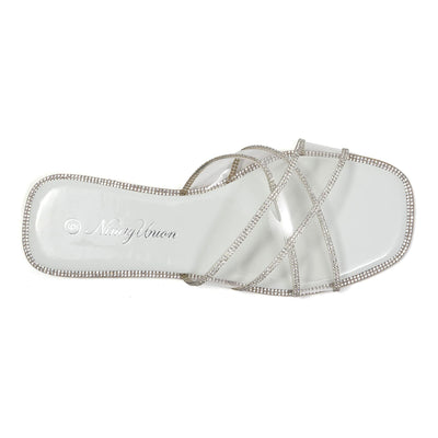 Ninety Union Atlanta Criss Cross Flat Slide With Studded Trim, White, 12