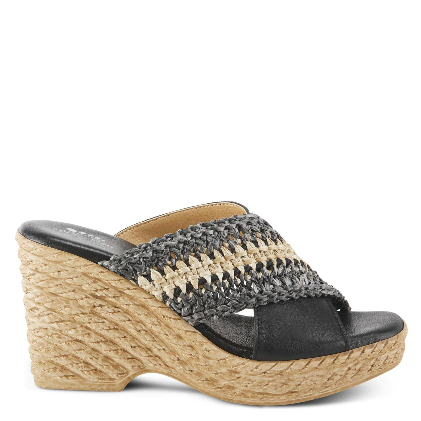 FAZZINA CRYSS-CROSS LEATHER WEDGE SLIDES BY SPRING STEP