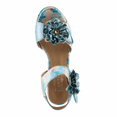 Spring Step L'Artiste Women's SMASHING Metallic Leather Sandals - Opulent Decorative Flowers, Sculpted Jewel Heel, Wearable Art Footwear Blue Multi EU 38 / US 7.5-8