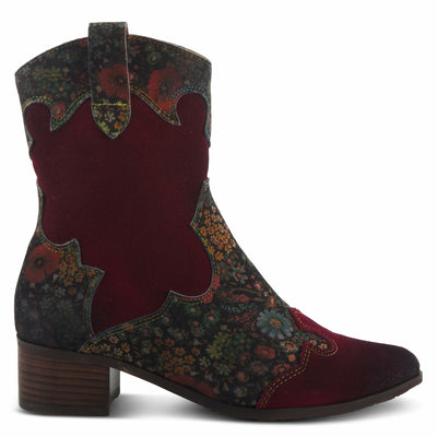 Spring Step L'Artiste Women's Ladyluck Western Boto with Flowers Bordeaux Multi Suede EU 38/7.5-8