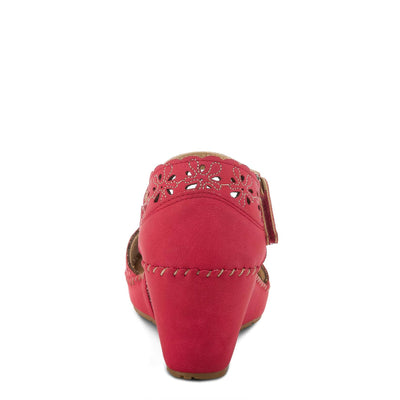 PATRIZIA Spring Step Gennina Wedge Sandals for Womens - Laser Cut Ladies Sandals with Embroidery - Hook and Loop Closure Womens Sandals - Dark Red EU 35 / US 5