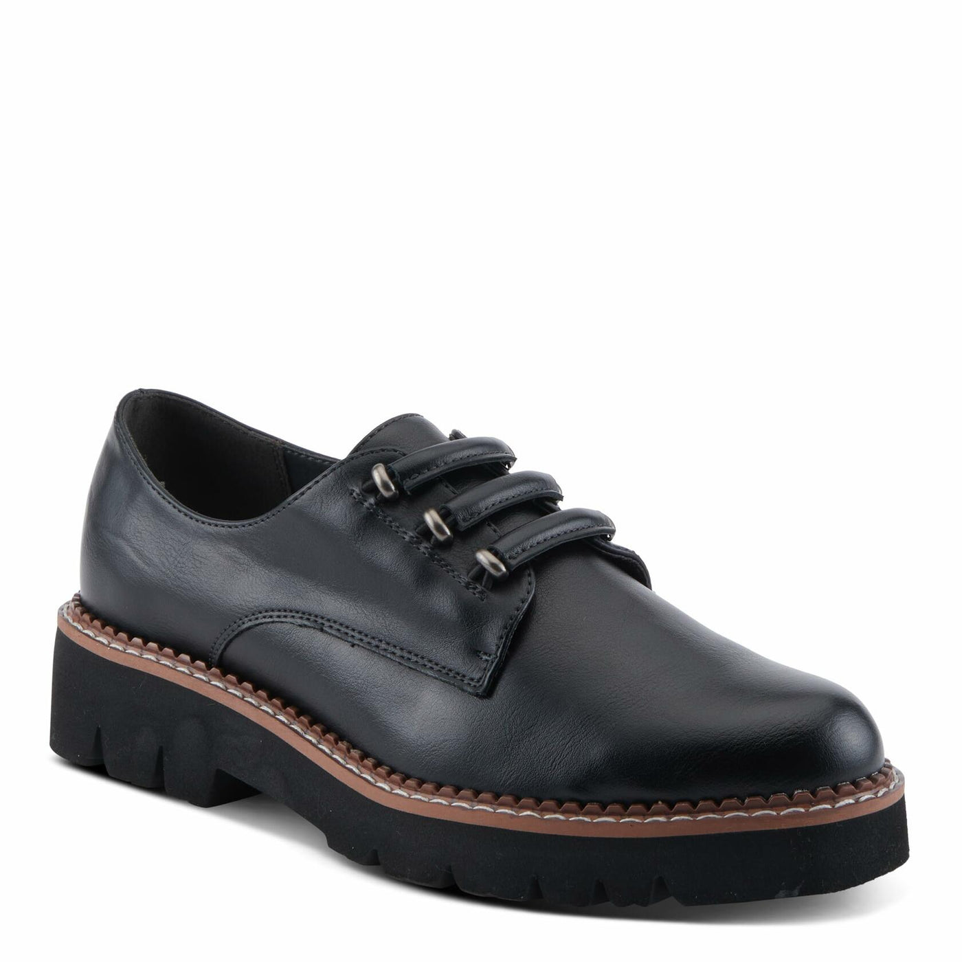 PATRIZIA Women's HAZELINA Oxfords with Burnished Finish, Elastic Laces, and Lightweight EVA Sole Black EU 38/ US 7.5-8