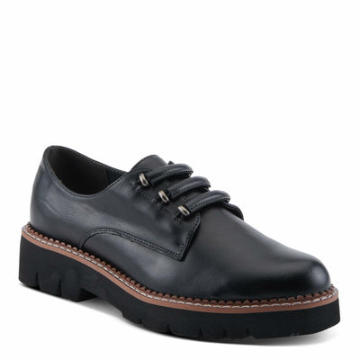 PATRIZIA Women's HAZELINA Oxfords with Burnished Finish, Elastic Laces, and Lightweight EVA Sole Black EU 38/ US 7.5-8
