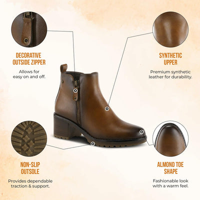 PATRIZIA Irie Almond Toe Burnished Knee High Ankle Boots for Women | Women's Shoes with Functional Outside Zipper Closure and Toggle Black EU 38 / US 7.5-8