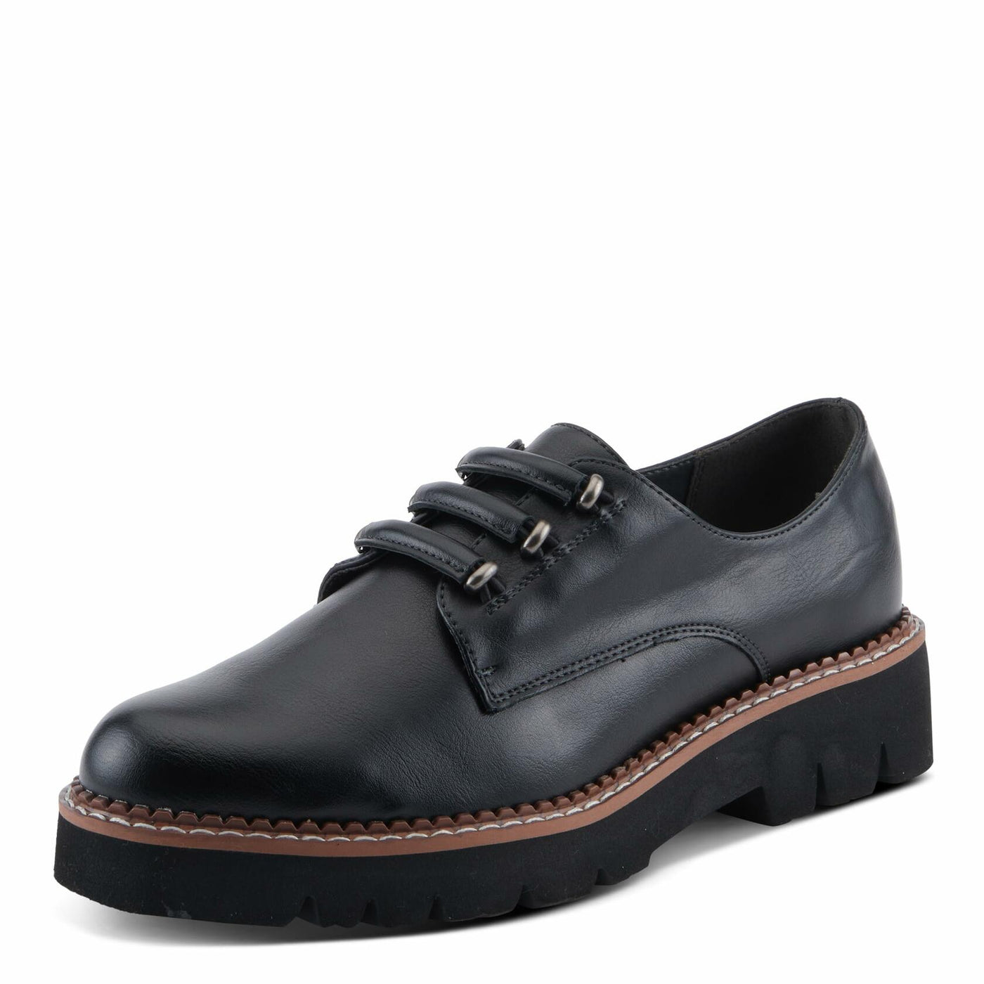 PATRIZIA Women's HAZELINA Oxfords with Burnished Finish, Elastic Laces, and Lightweight EVA Sole Black EU 41 / US 9.5-10