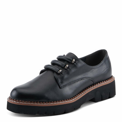 PATRIZIA Women's HAZELINA Oxfords with Burnished Finish, Elastic Laces, and Lightweight EVA Sole Black EU 41 / US 9.5-10