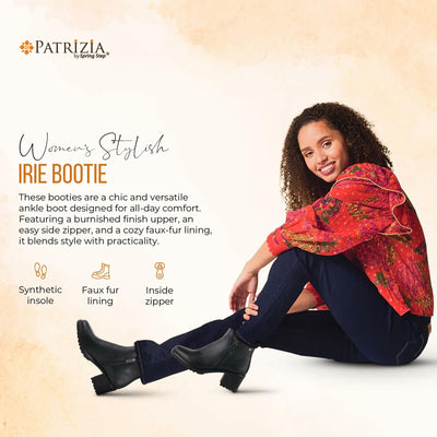 PATRIZIA Irie Almond Toe Burnished Knee High Ankle Boots for Women | Women's Shoes with Functional Outside Zipper Closure and Toggle Black EU 38 / US 7.5-8