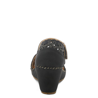 PATRIZIA Spring Step Gennina Wedge Sandals for Womens - Laser Cut Ladies Sandals with Embroidery - Hook and Loop Closure Womens Sandals - Black EU 39 / US 8.5