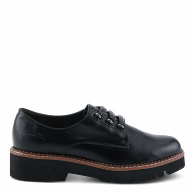 PATRIZIA Women's HAZELINA Oxfords with Burnished Finish, Elastic Laces, and Lightweight EVA Sole Black EU 38/ US 7.5-8