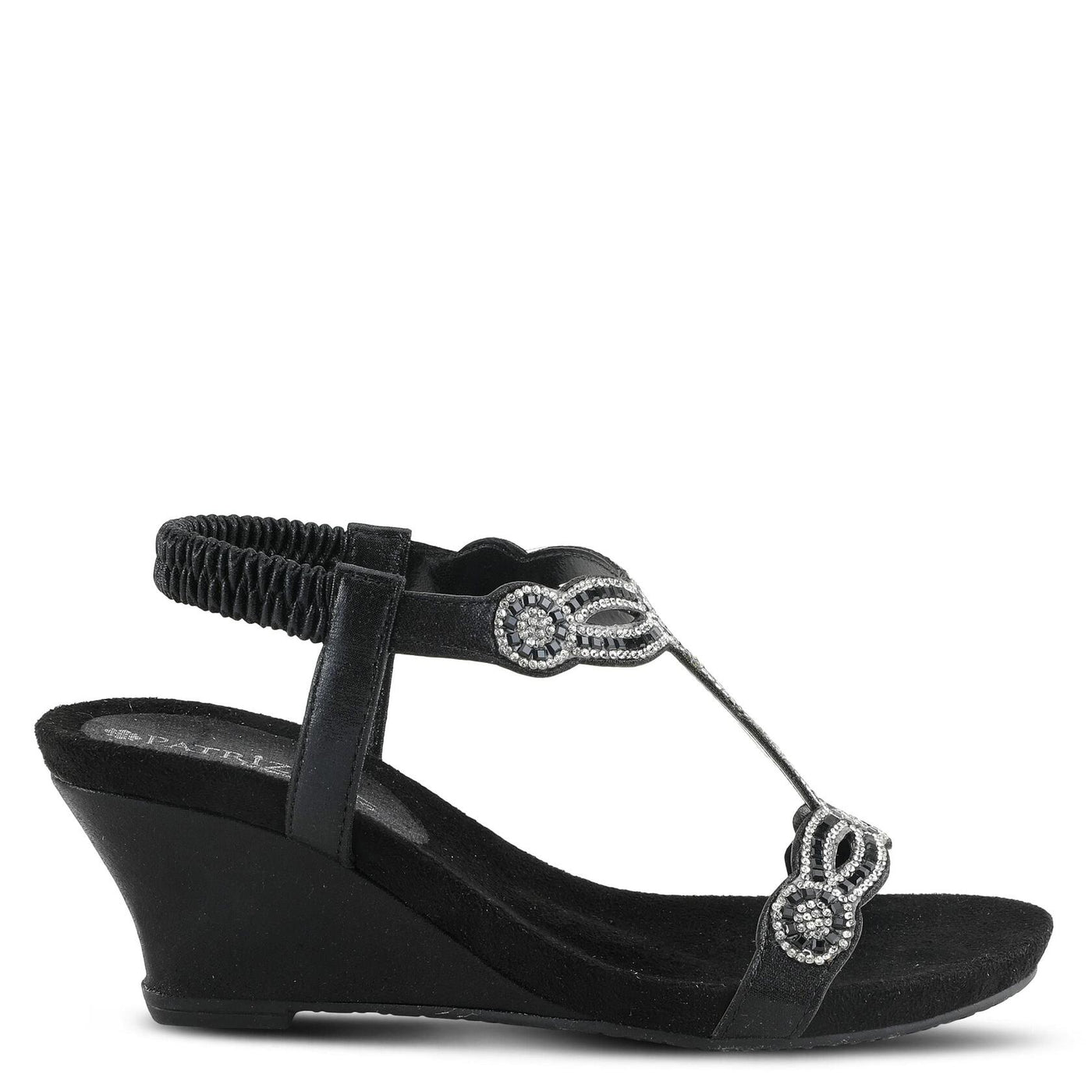 PATRIZIA Women’s Shining Slip-On Wedge Sandals – Crystal Embellished Cut-Out Design ladies slides with Comfy Silky Wrap and Flexible Rubber Sole Black EU 35 / US 5