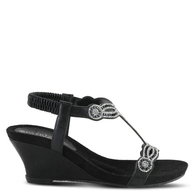 PATRIZIA Women’s Shining Slip-On Wedge Sandals – Crystal Embellished Cut-Out Design ladies slides with Comfy Silky Wrap and Flexible Rubber Sole Black EU 35 / US 5