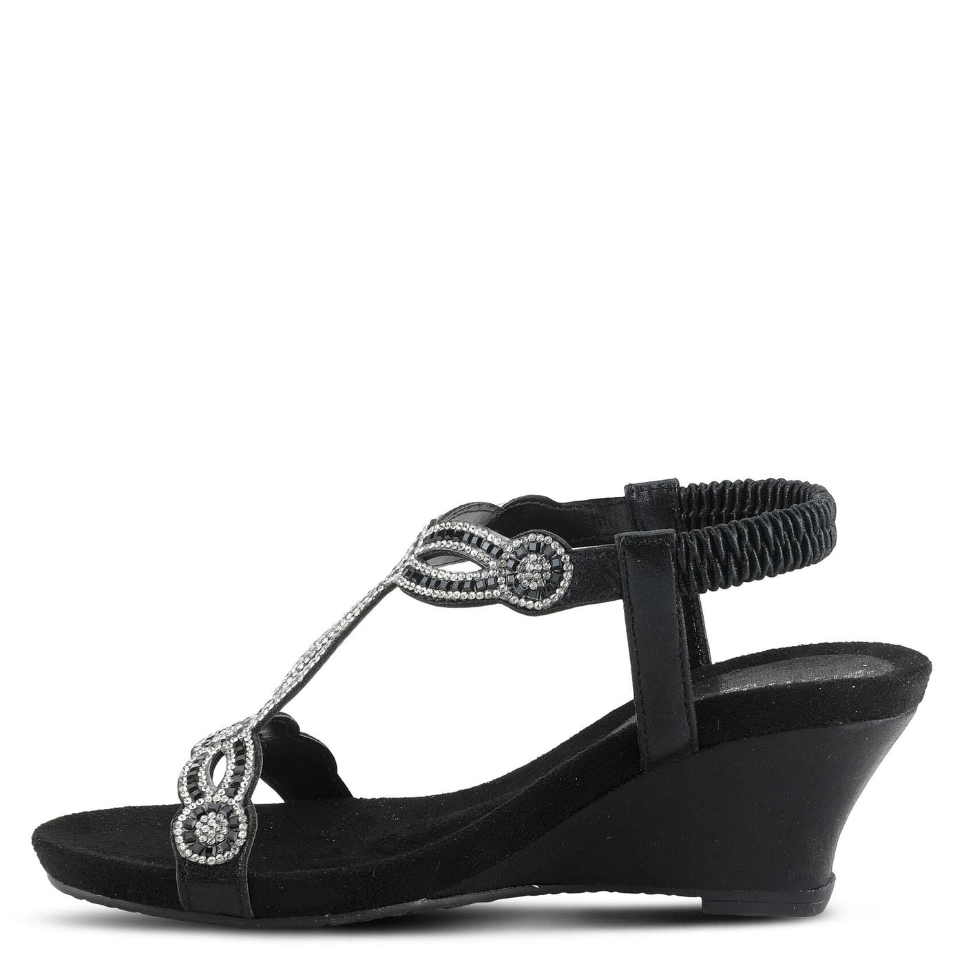 PATRIZIA Women’s Shining Slip-On Wedge Sandals – Crystal Embellished Cut-Out Design ladies slides with Comfy Silky Wrap and Flexible Rubber Sole Black EU 43 / US 11.5-12