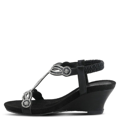 PATRIZIA Women’s Shining Slip-On Wedge Sandals – Crystal Embellished Cut-Out Design ladies slides with Comfy Silky Wrap and Flexible Rubber Sole Black EU 43 / US 11.5-12