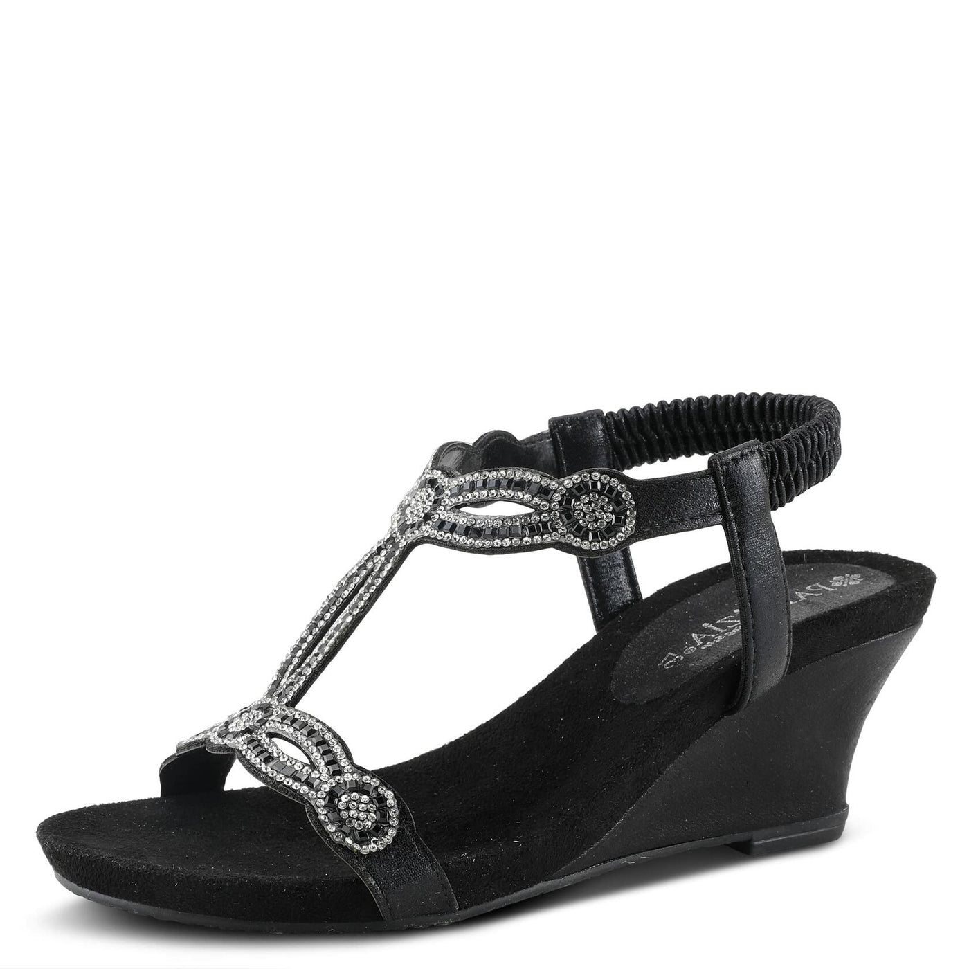 PATRIZIA Women’s Shining Slip-On Wedge Sandals – Crystal Embellished Cut-Out Design ladies slides with Comfy Silky Wrap and Flexible Rubber Sole Black EU 43 / US 11.5-12