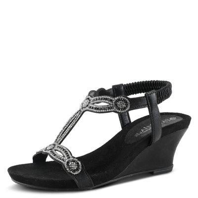 PATRIZIA Women’s Shining Slip-On Wedge Sandals – Crystal Embellished Cut-Out Design ladies slides with Comfy Silky Wrap and Flexible Rubber Sole Black EU 43 / US 11.5-12