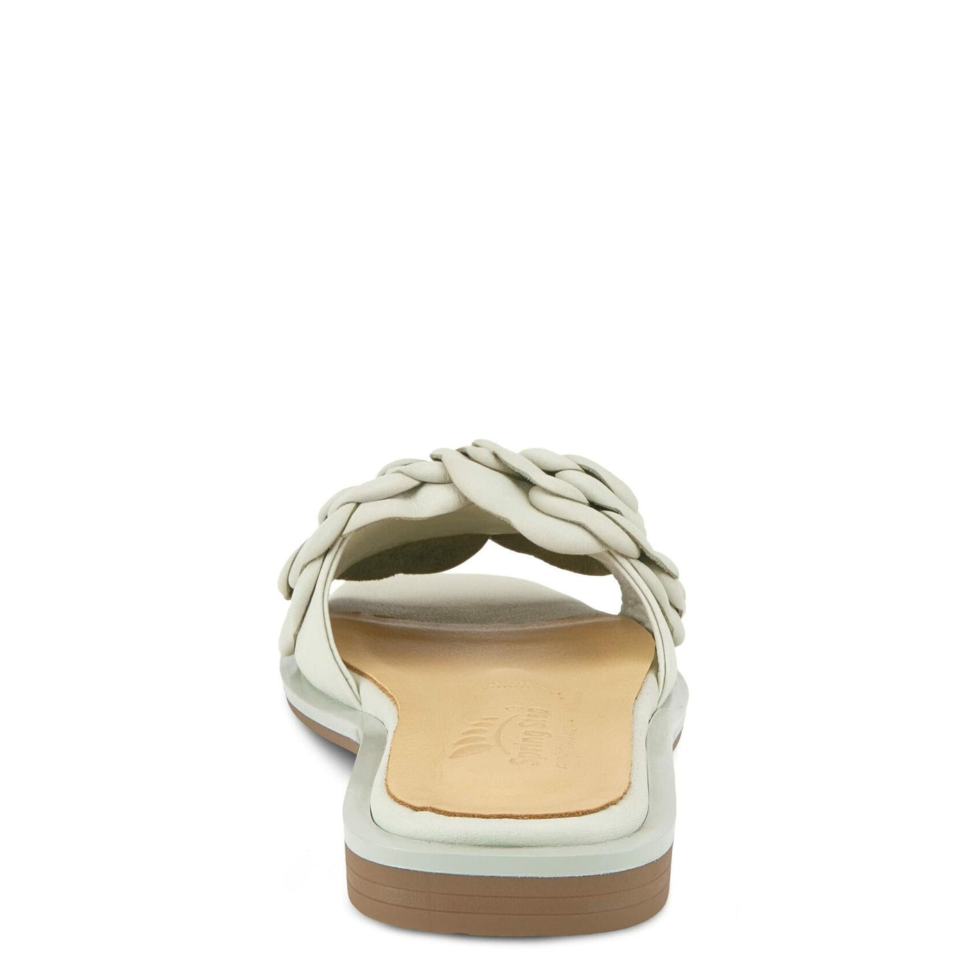 DOMONIQUE MINT GREEN LEATHER FLOWER SLIDE SANDALS BY SPRING STEP