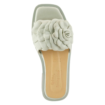 DOMONIQUE MINT GREEN LEATHER FLOWER SLIDE SANDALS BY SPRING STEP