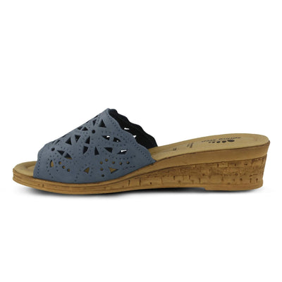 Spring Step Estella Women's Fashion Wedge Slide Sandals – Casual Leather Heel with Geometric Laser-Cut Detailing Blue EU 35 / US 5