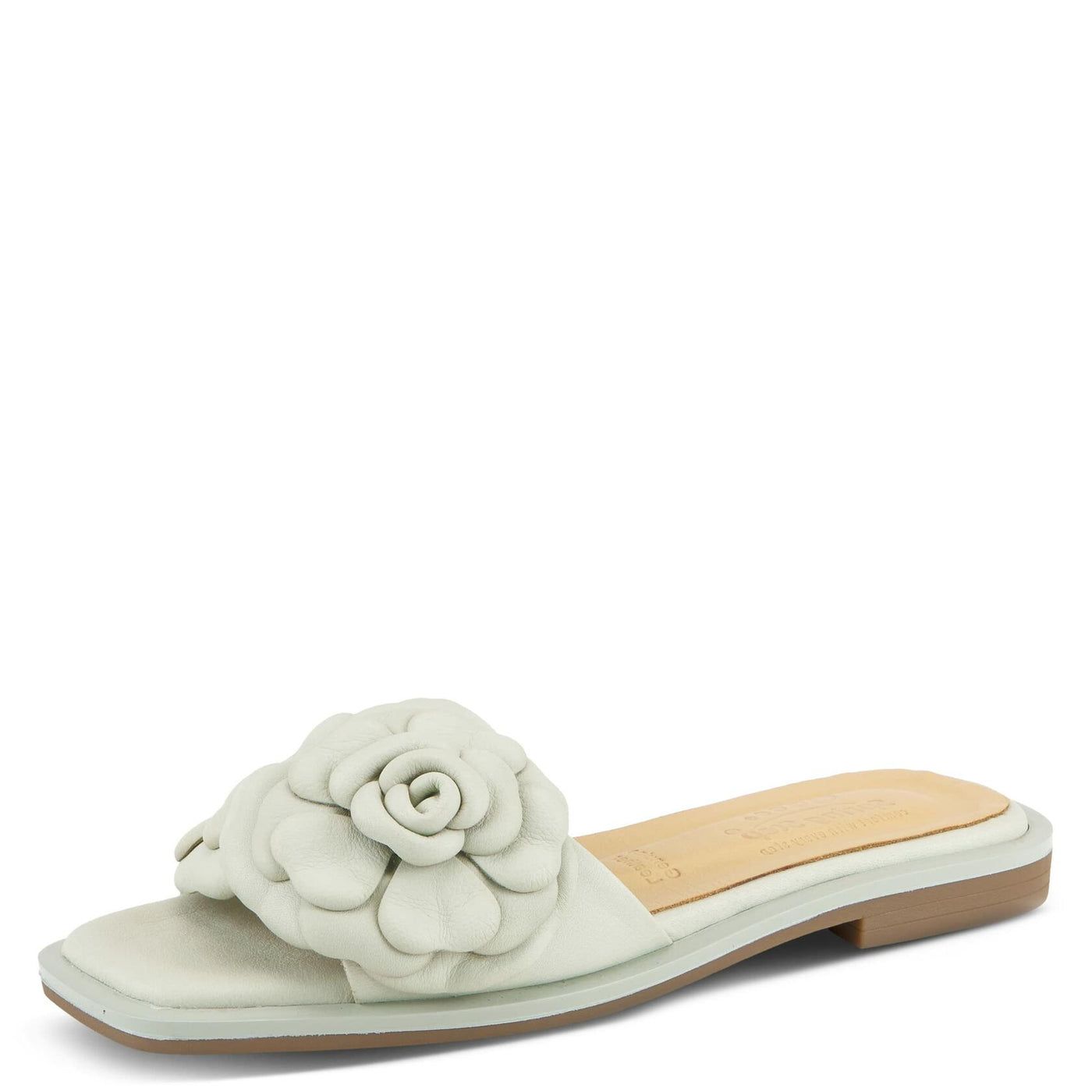 DOMONIQUE MINT GREEN LEATHER FLOWER SLIDE SANDALS BY SPRING STEP
