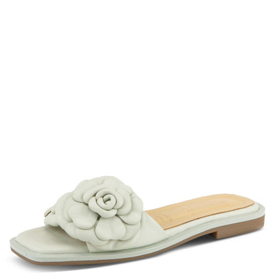 DOMONIQUE MINT GREEN LEATHER FLOWER SLIDE SANDALS BY SPRING STEP