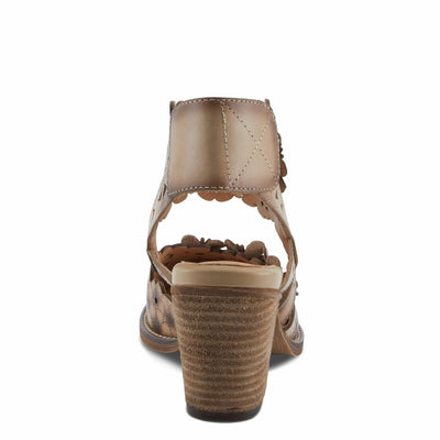 L'Artiste Women's DISTINCTION Leather Ankle Strap Sandals – Hand-Painted Floral Laser Cutout, Adjustable Strap, Closed Toe Stacked Heel BEIGE EU 41 / EU 41 / US 9.5-10