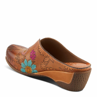 Spring Step L'Artiste Women's CHIENTI Hand-Painted Floral Open Back Sandals Camel Multi EU 38 / US 7.5-8