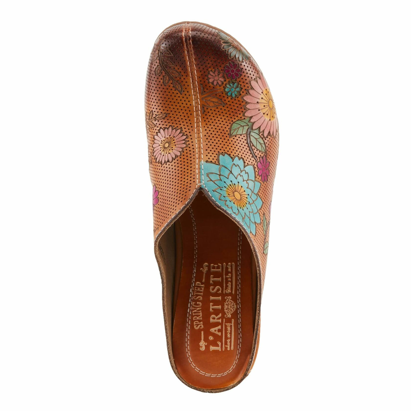 Spring Step L'Artiste Women's CHIENTI Hand-Painted Floral Open Back Sandals Camel Multi EU 38 / US 7.5-8