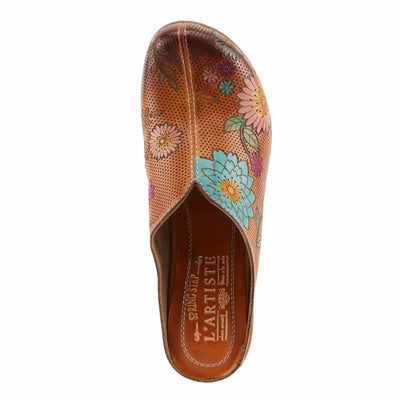Spring Step L'Artiste Women's CHIENTI Hand-Painted Floral Open Back Sandals Camel Multi EU 38 / US 7.5-8