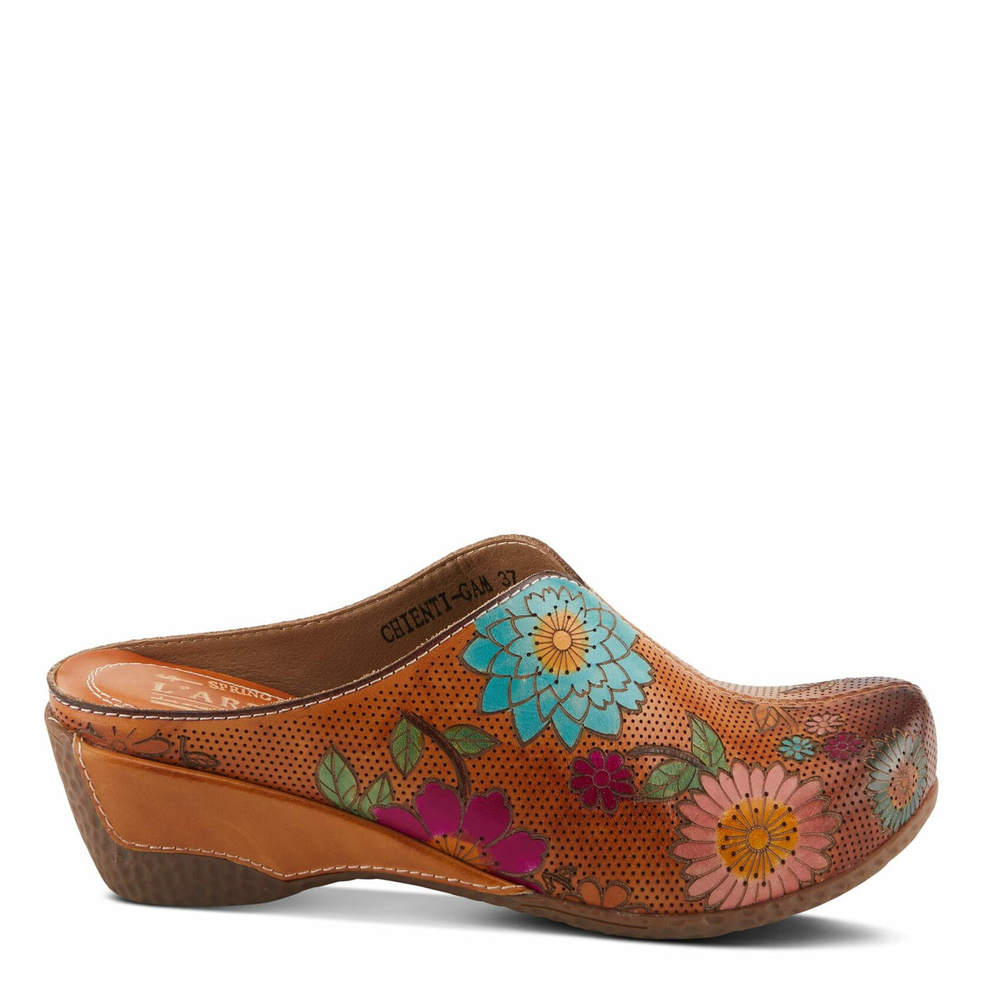 Spring Step L'Artiste Women's CHIENTI Hand-Painted Floral Open Back Sandals Camel Multi EU 38 / US 7.5-8