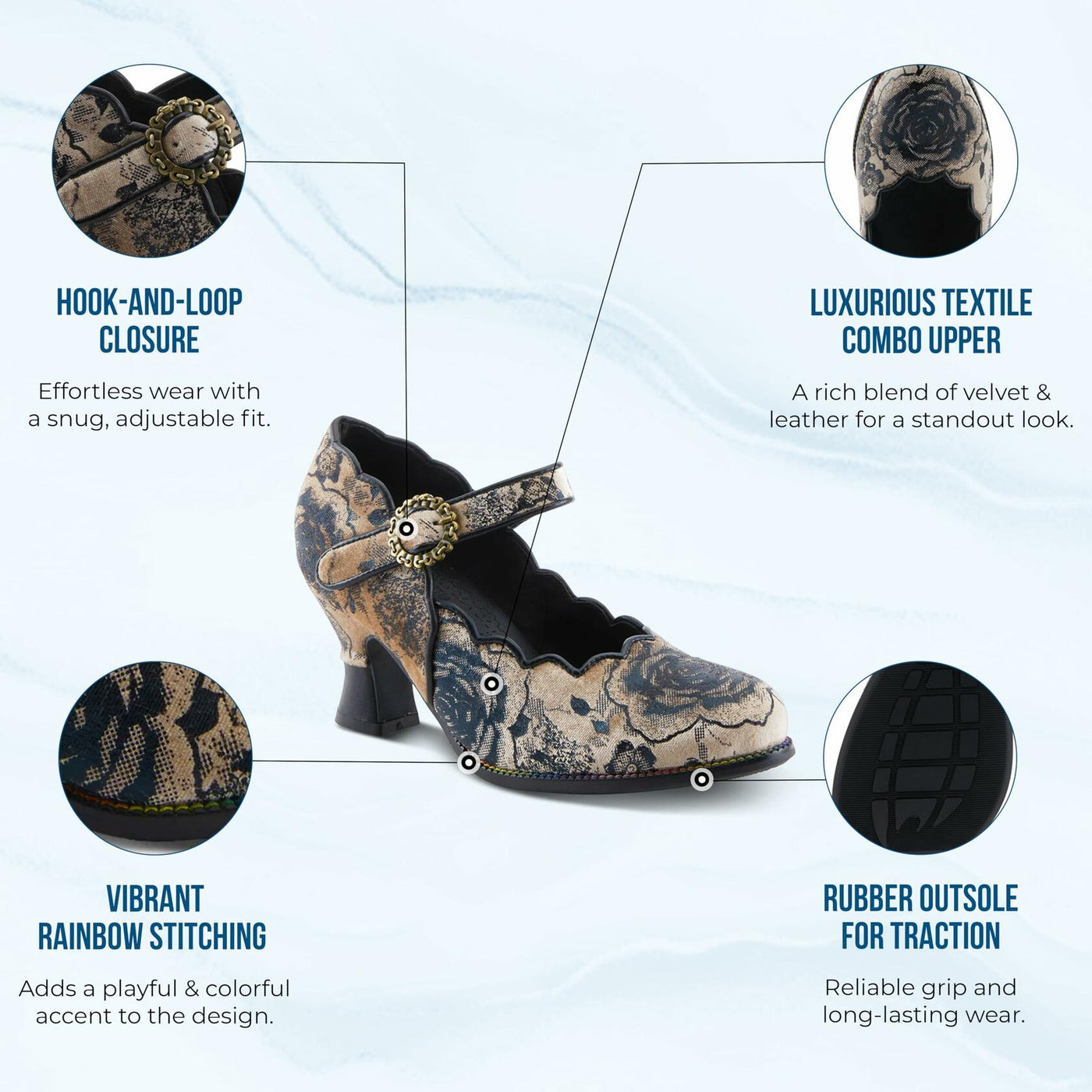 Spring Step L'Artiste Adodora-Prit Mary Jane Pumps | Baroque-Inspired Velvet & Leather Heels Black Multi EU 40 / US 9