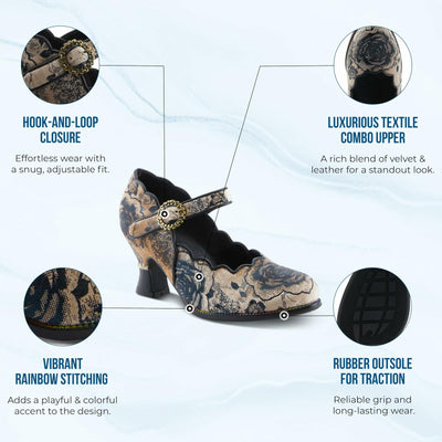 Spring Step L'Artiste Adodora-Prit Mary Jane Pumps | Baroque-Inspired Velvet & Leather Heels Black Multi EU 40 / US 9