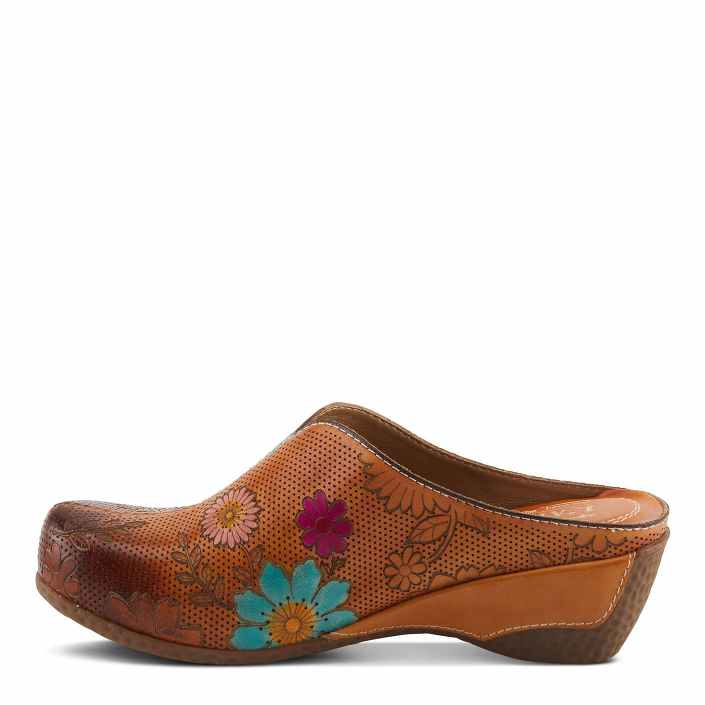Spring Step L'Artiste Women's CHIENTI Hand-Painted Floral Open Back Sandals Camel Multi EU 38 / US 7.5-8