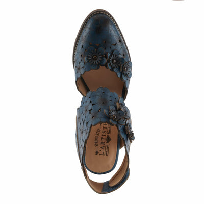 L'Artiste Women's DISTINCTION Leather Ankle Strap Sandals – Hand-Painted Floral Laser Cutout, Adjustable Strap, Closed Toe Stacked Heel NAVY EU 41 / EU 41 / US 9.5-10
