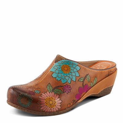 Spring Step L'Artiste Women's CHIENTI Hand-Painted Floral Open Back Sandals Camel Multi EU 38 / US 7.5-8