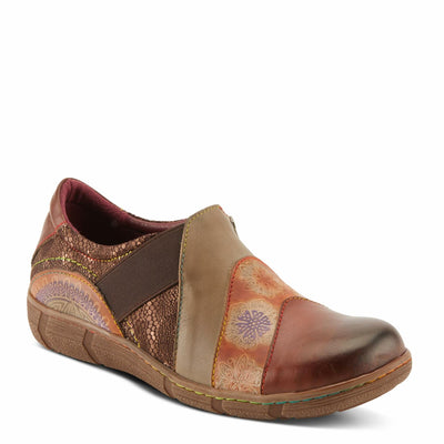 L'Artiste Lata Burnished Slip for Women with Rainbow Stitching | Walking Shoes with Hand Painted Geometric Design and Zipper Closure Brown Multi EU 39 / US 8.5
