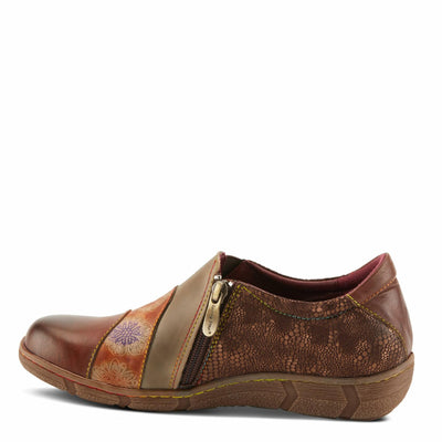 L'Artiste Lata Burnished Slip for Women with Rainbow Stitching | Walking Shoes with Hand Painted Geometric Design and Zipper Closure Brown Multi EU 39 / US 8.5