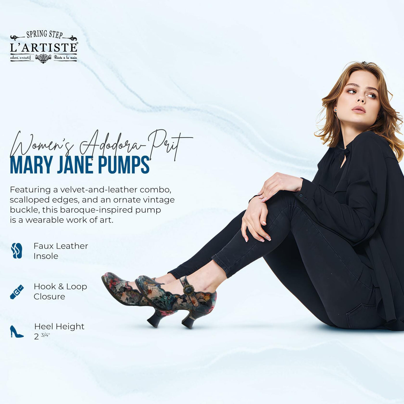 Spring Step L'Artiste Adodora-Prit Mary Jane Pumps | Baroque-Inspired Velvet & Leather Heels Black Multi EU 40 / US 9