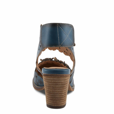 L'Artiste Women's DISTINCTION Leather Ankle Strap Sandals – Hand-Painted Floral Laser Cutout, Adjustable Strap, Closed Toe Stacked Heel NAVY EU 41 / EU 41 / US 9.5-10