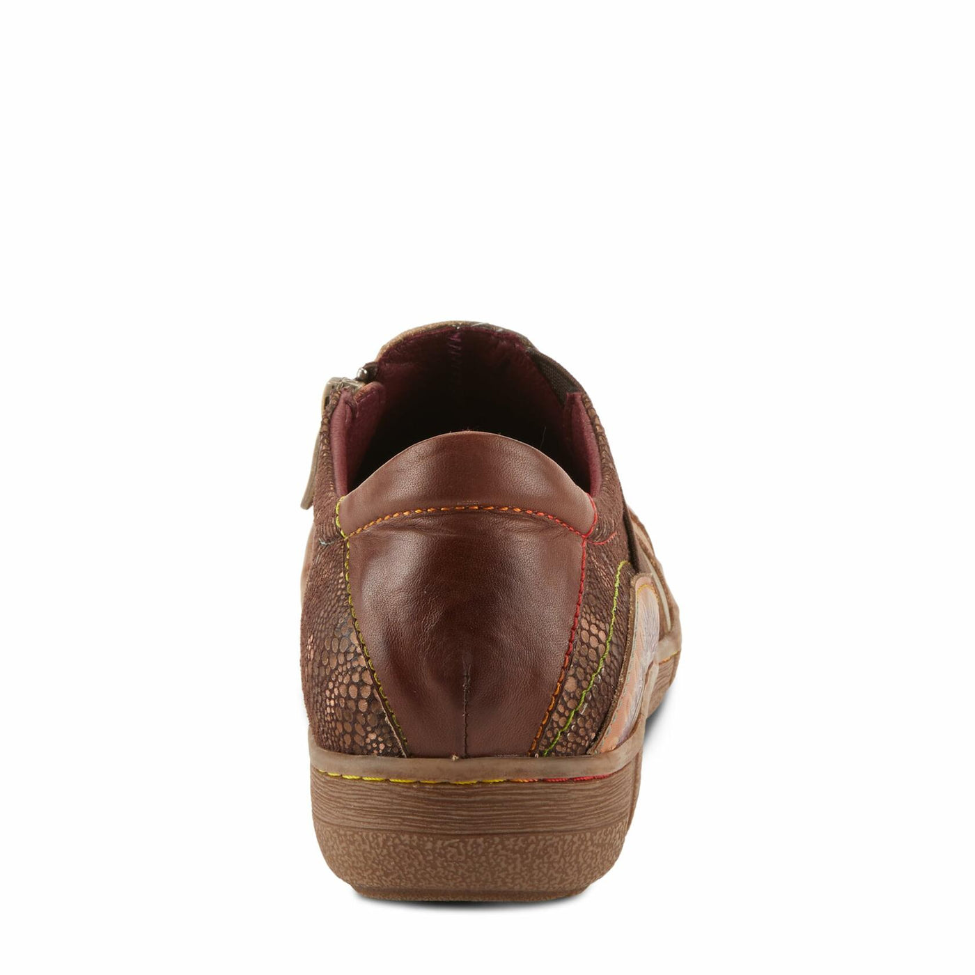 L'Artiste Lata Burnished Slip for Women with Rainbow Stitching | Walking Shoes with Hand Painted Geometric Design and Zipper Closure Brown Multi EU 39 / US 8.5