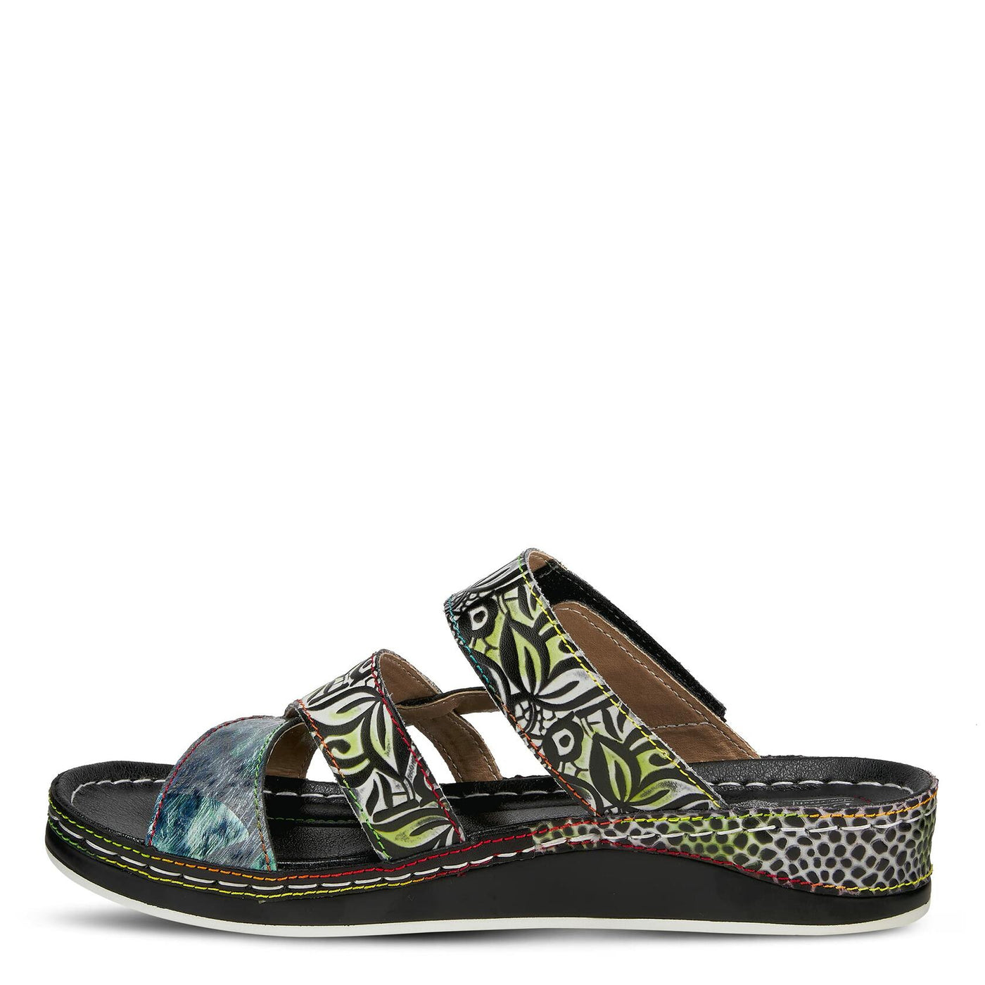 Spring Step L'Artiste Women's CAIMAN Wedge Slide Sandal Black Multi EU 36/5.5-6