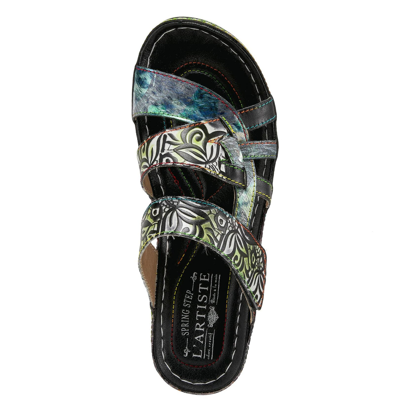 Spring Step L'Artiste Women's CAIMAN Wedge Slide Sandal Black Multi EU 36/5.5-6