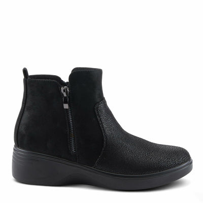 Flexus Women's YANCEY Wedge Booties with Embossed Pattern, Dual Zippers, and Comfortable Fit Black EU 41 / US 9.5-10