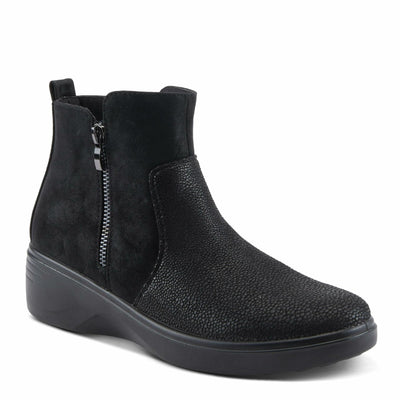 Flexus Women's YANCEY Wedge Booties with Embossed Pattern, Dual Zippers, and Comfortable Fit Black EU 41 / US 9.5-10