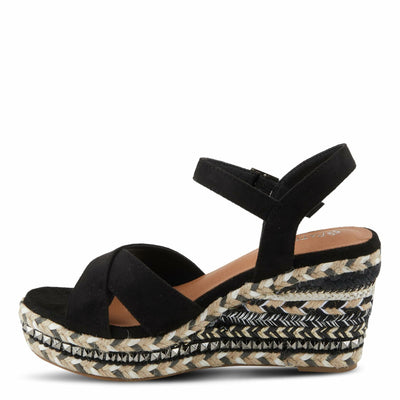 PATRIZIA Women's Sloane Wedge Sandal Black EU 37 / US 6.5-7