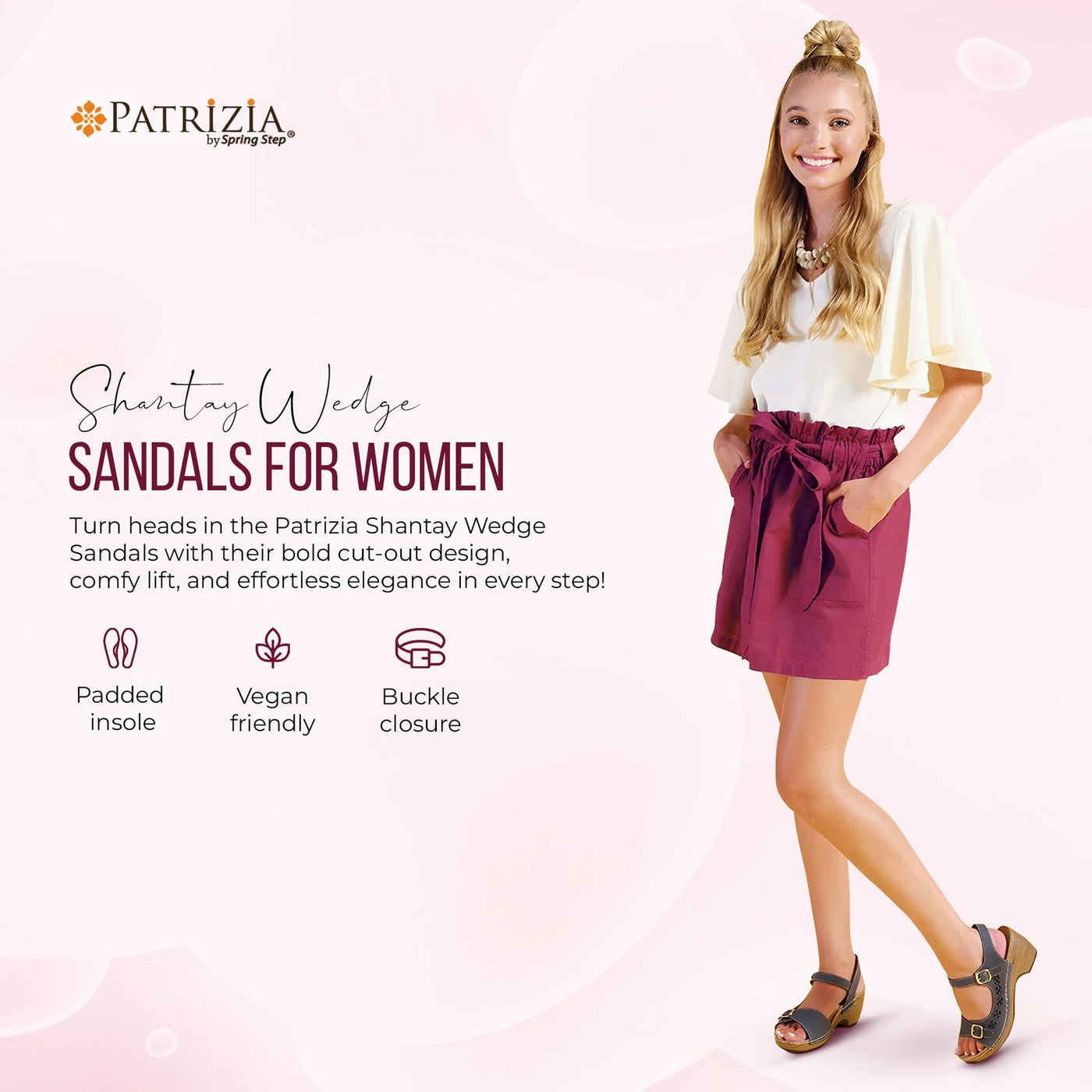 PATRIZIA Spring Step Shantay Wedge Sandals for Women - Ladies Sandals with Ankle Strap Buckle Closures - Womens Casuals Sandals for Outdoor - Navy EU 39 / US 8.5