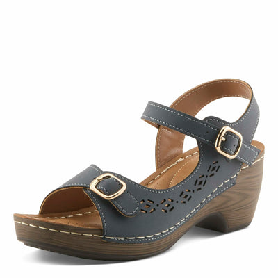 PATRIZIA Spring Step Shantay Wedge Sandals for Women - Ladies Sandals with Ankle Strap Buckle Closures - Womens Casuals Sandals for Outdoor - Navy EU 39 / US 8.5