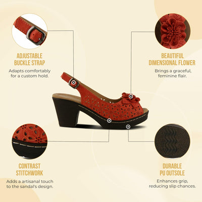 PATRIZIA Women’s Doriday Slingback Sandals Peep Toe - Adjustable Buckle Strap Dimensional Flower Design - Comfort Heel Platform Synthetic Upper PU Outsole, Orange EU 42 / US 10.5-11