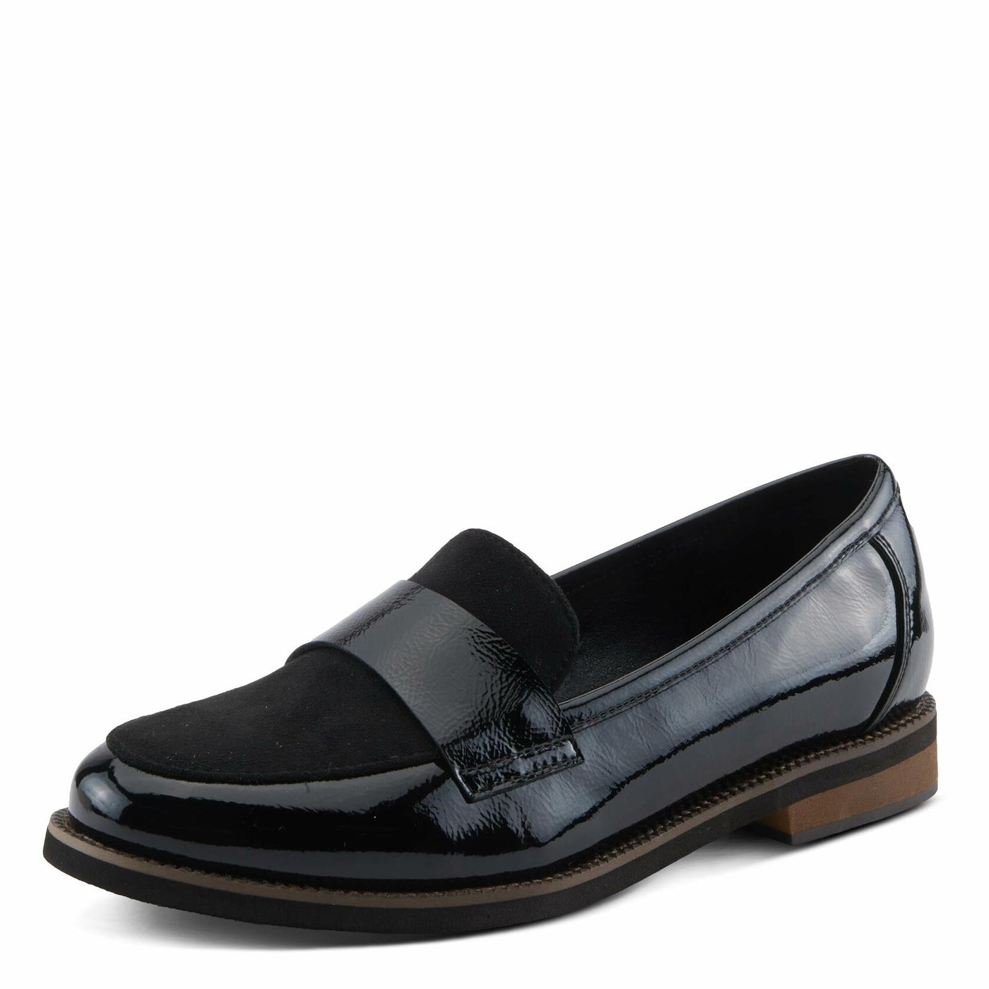 PATRIZIA NOLDIN Women’s Slip-On Loafer – Faux Suede & Patent Combo with Cushioned Insole Black Patent EU 36 / US 5.5-6