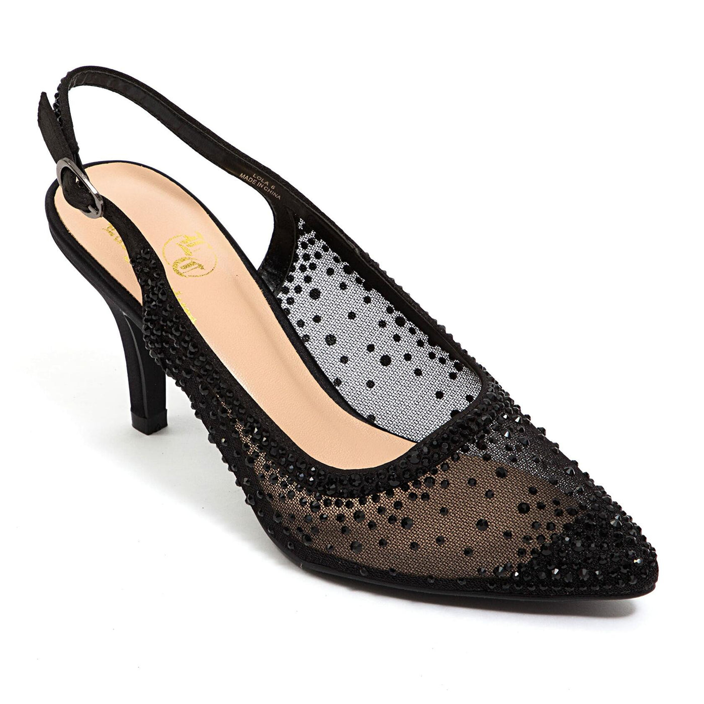 Lady Couture Lola Embellished Pointed Toe Slingback Pump, Black, 13